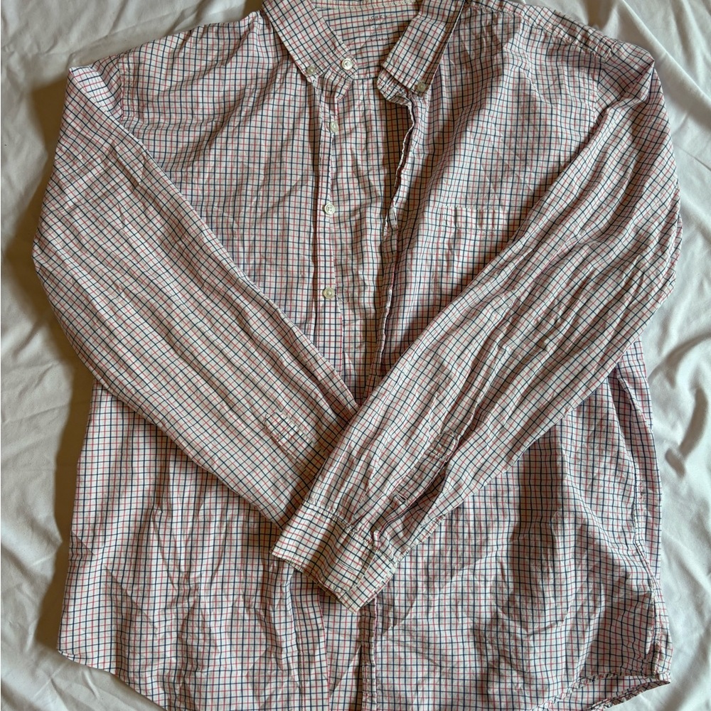 J. Crew Red and White Plaid Button Down Shirt